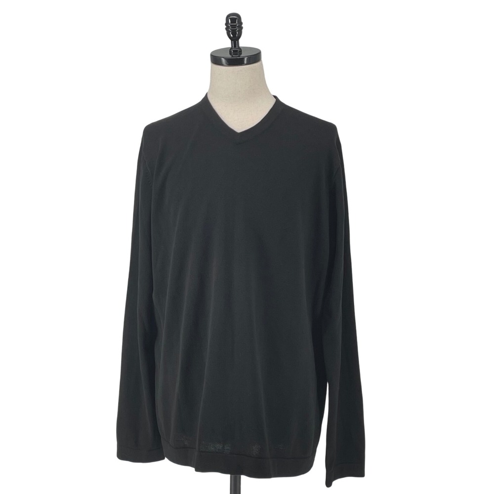 Chatham Road Mens Black‎ V Neck Long Sleeve Casual Cotton Sweater XL Office Soft